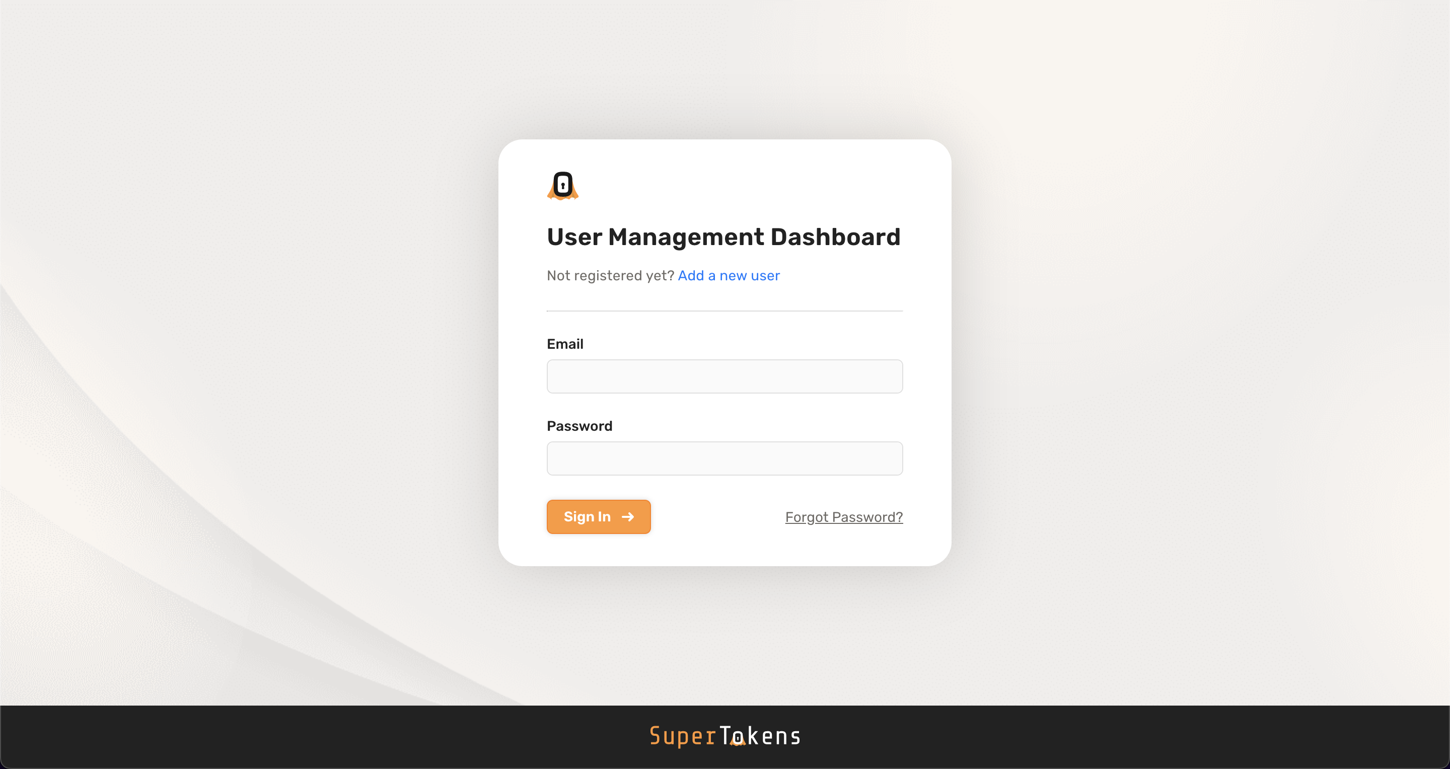 Dashboard login screen